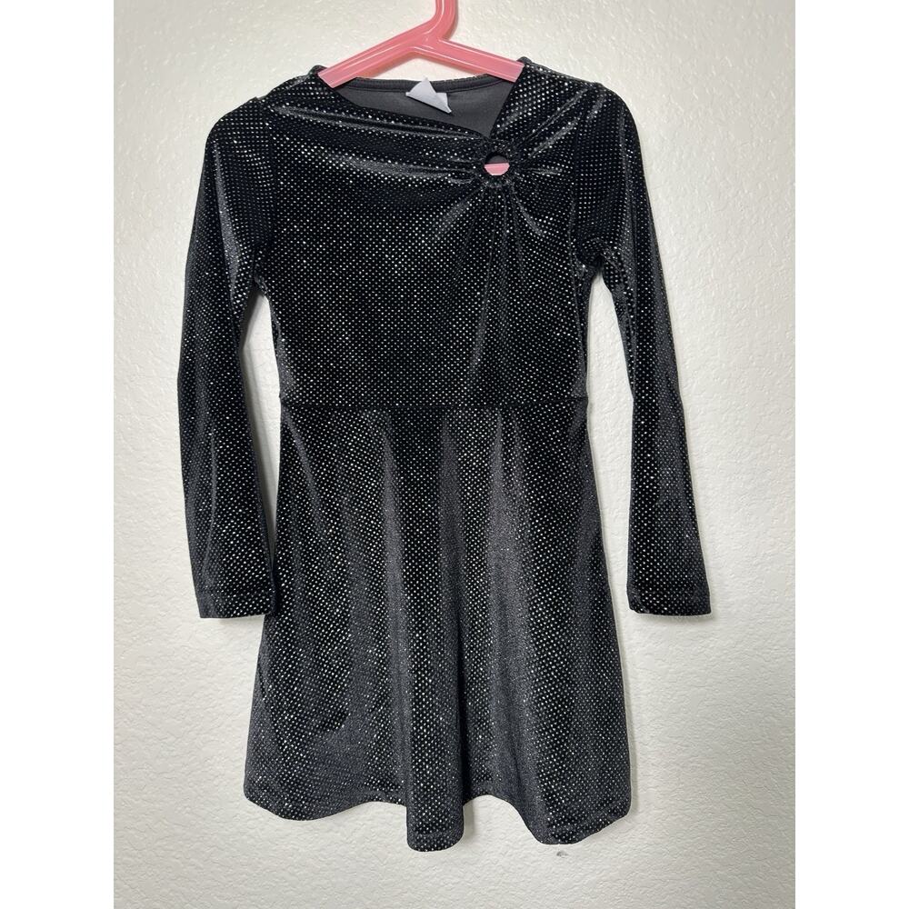 Zara Girls Sparkle Velvet Dress Size 7 Cm 122 Black Long Sleeve Party Holiday